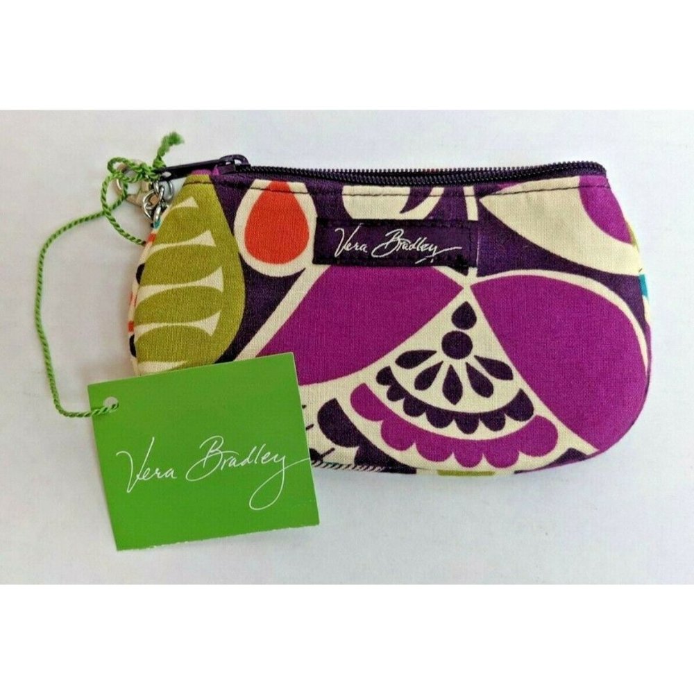 NWT! Vera Bradley Clip Zip PLUM CRAZY ID Case CARD Change Coin Purse